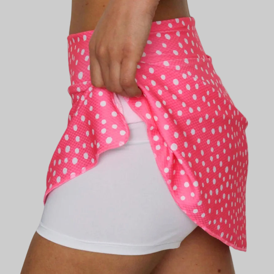 Falda femenina de pádel Barbie rosa con topos blancos ecológica y sostenible zas