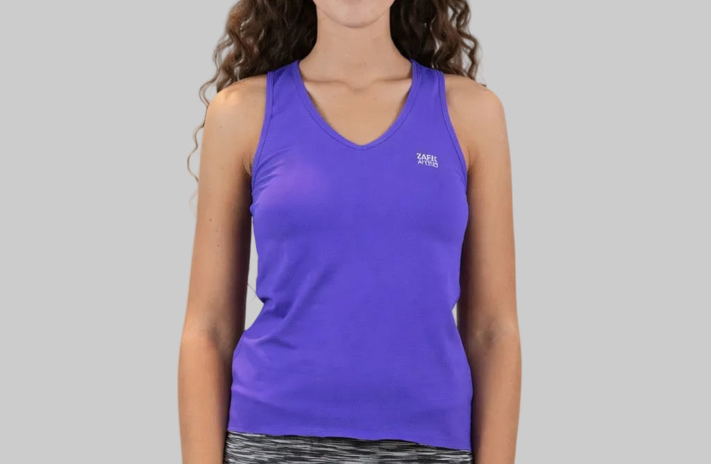 Camiseta técnica Stay color púrpura ecológica para pádel femenino