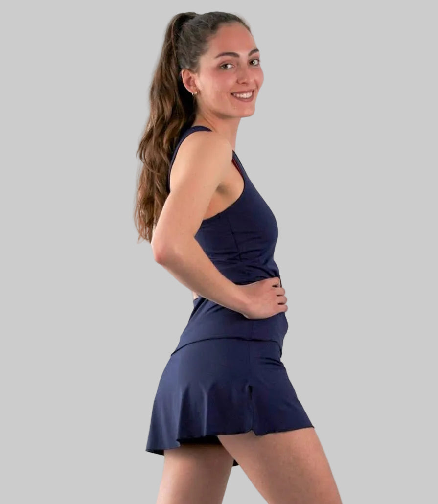Conjunto de pádel femenino azul marino tejido técnico