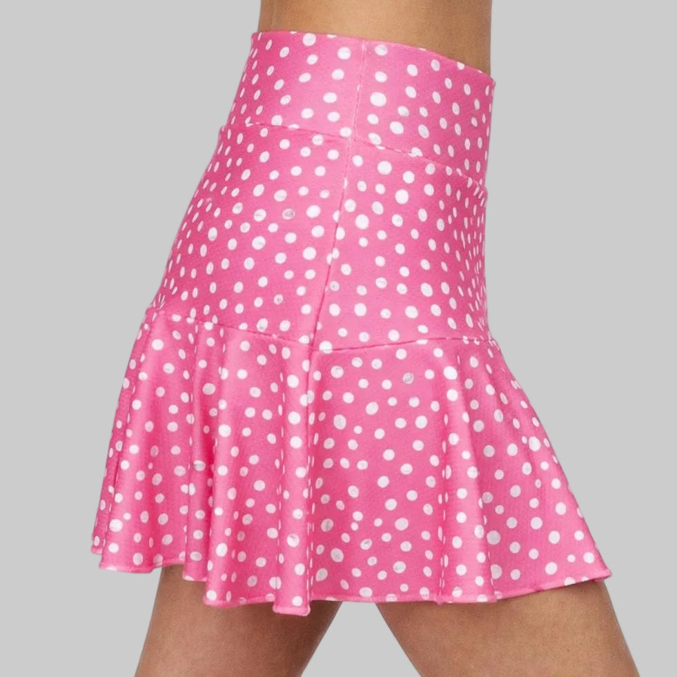 Falda rosa chicle con topitos blancos para jugar a pádel zas.