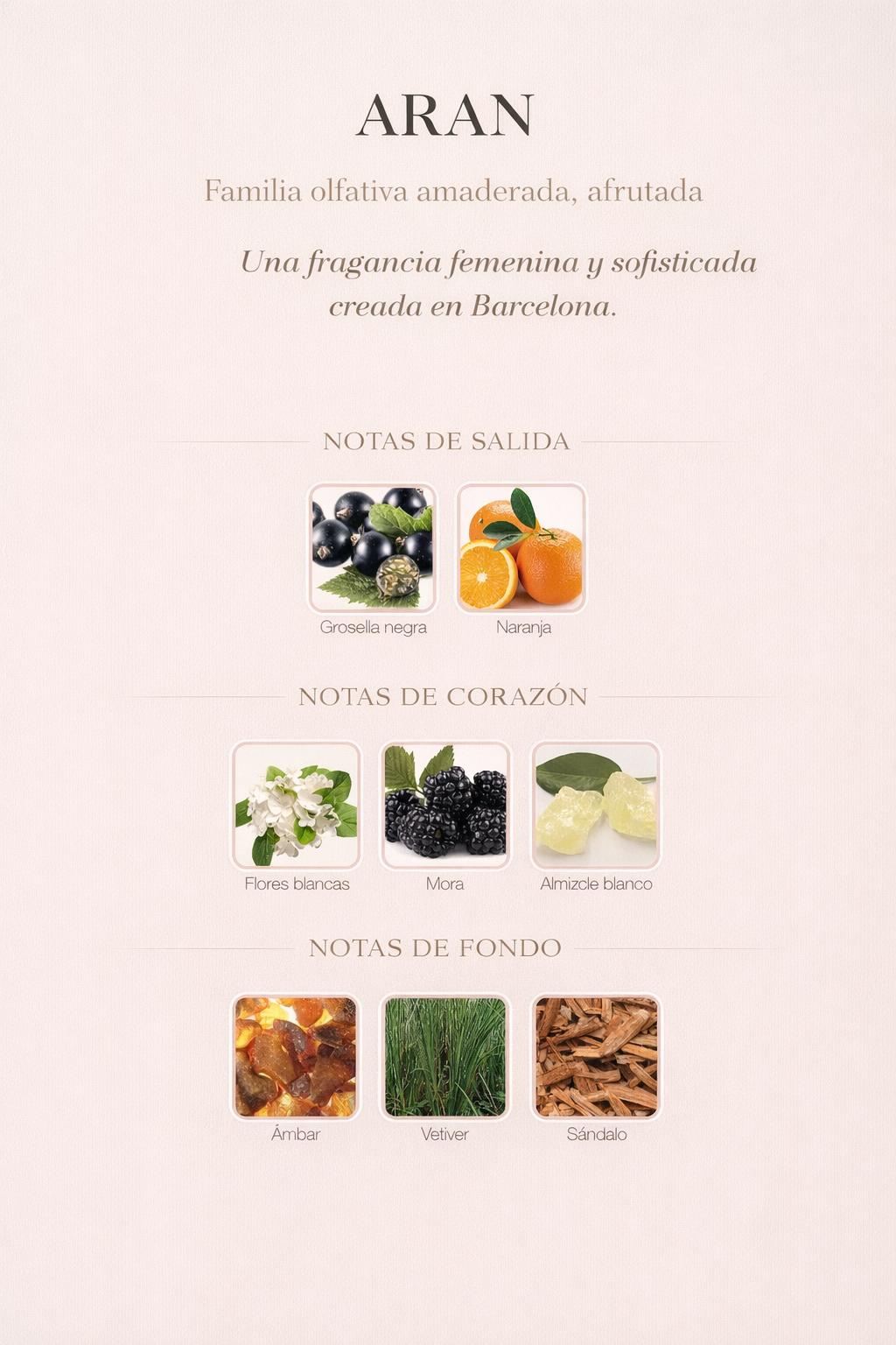 Detalles de las notas y composición del perfume de autor zas.