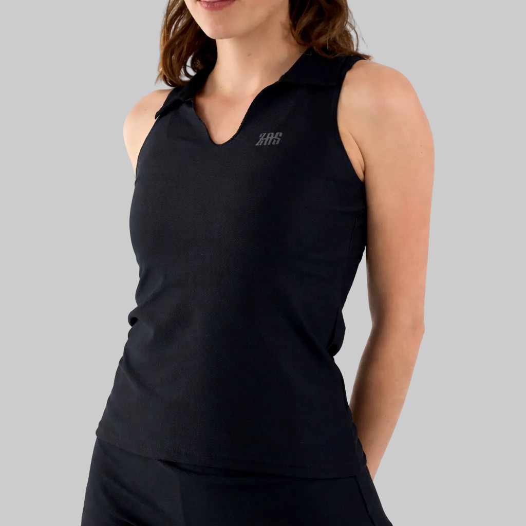 Polo de pádel femenino textura de piqué fabricado con hilo SEAQUAL yarn de color negro zas
