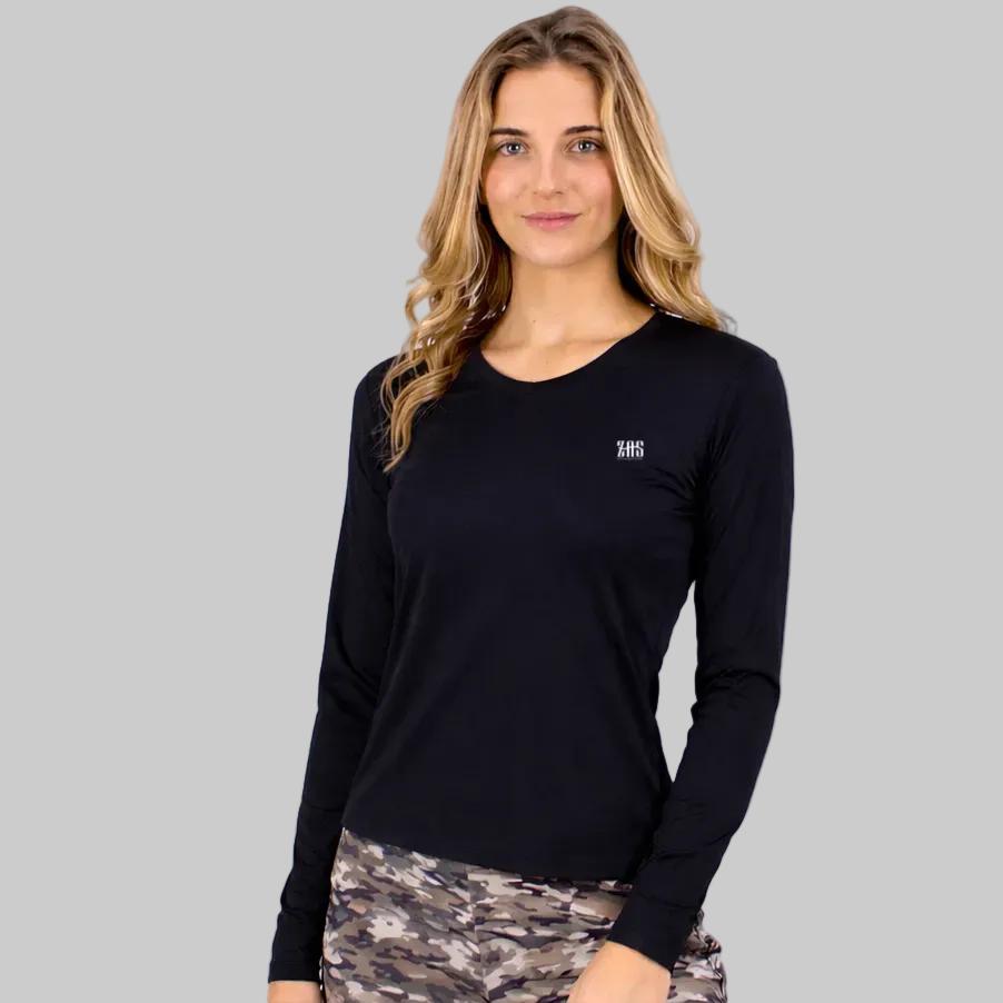 camiseta técnica negra de manga larga mujer ZAS deportiva y transpirable.
