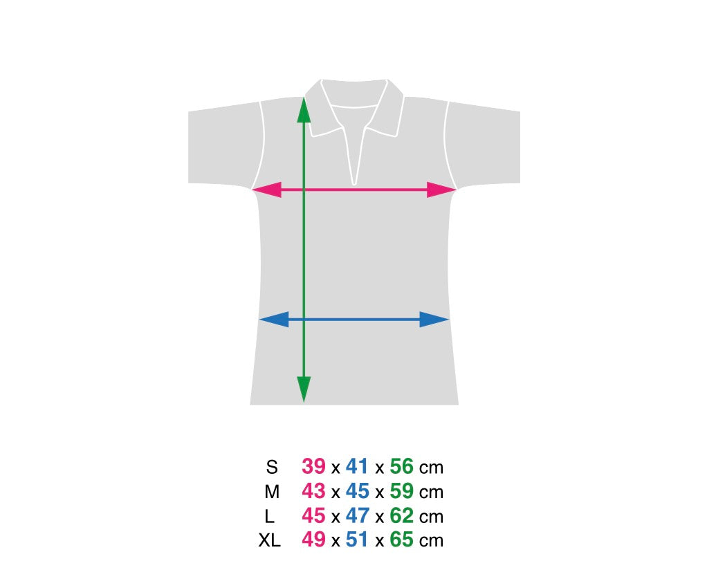 Esquema de tallas del polo técnico para mujer con manga corta
